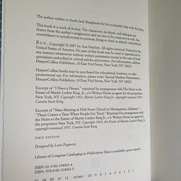 First Edition - Run by Ann Patchett - 2007 Hardcover - Excellent Book! - Picture 9 of 10